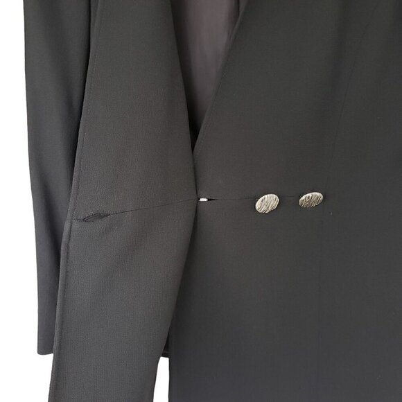 Vintage Ungaro Wool Blazer Collarless V-neck Two Button Pleated Front Black - Picture 7 of 10